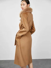 Blue winter long wool coat with fox fur collar - FashionByTeresa
